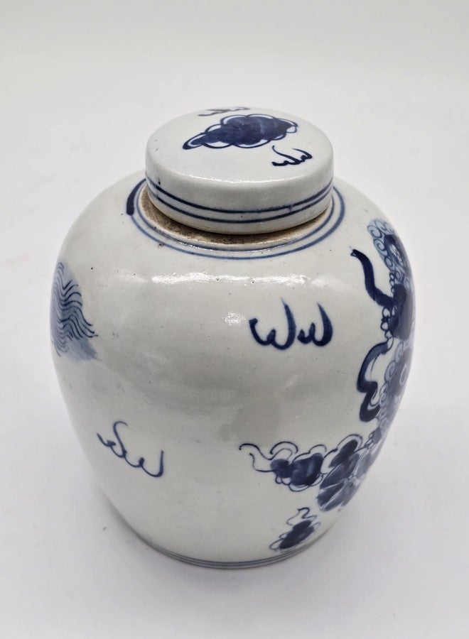 Festcool Retro Antique Like Style Blue and White Porcelain Lion Dancing Ceramic Covered Ginger Jar Vase, China Ming Style, Jingdezhen (LJ2) - Image 3